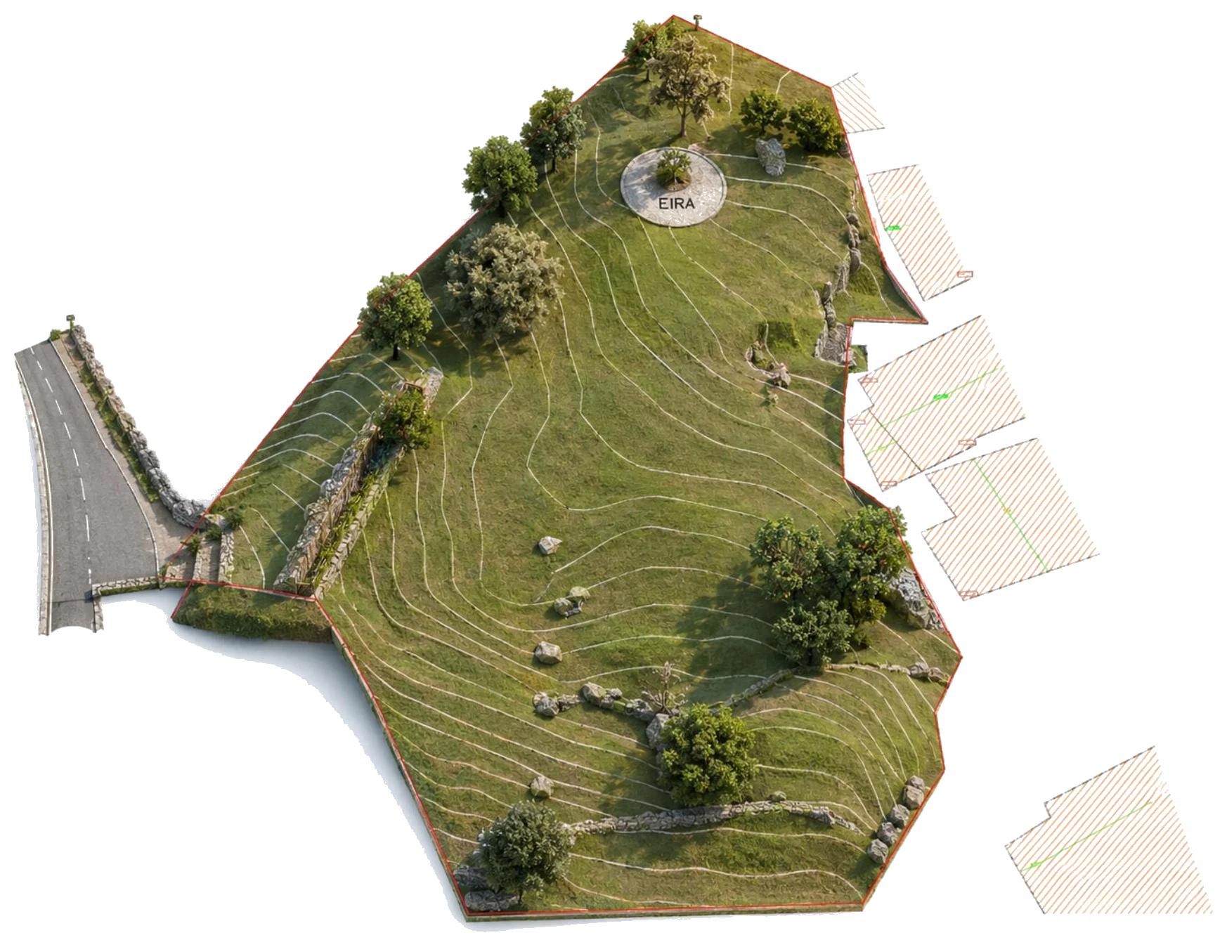 Aerial view of the 2,408 m² plot in Malveira da Serra