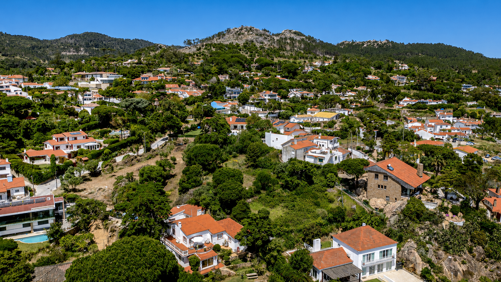 Aerial view of Malveira da Serra hillside above Cascais